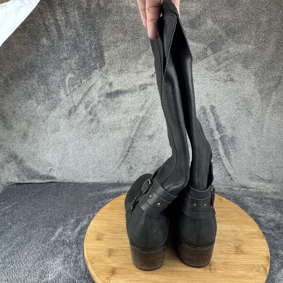 UGG Boots Womens Size 8.5 Black Leather Harness Riding Tall Zip Studded Buckle - Picture 2 of 9